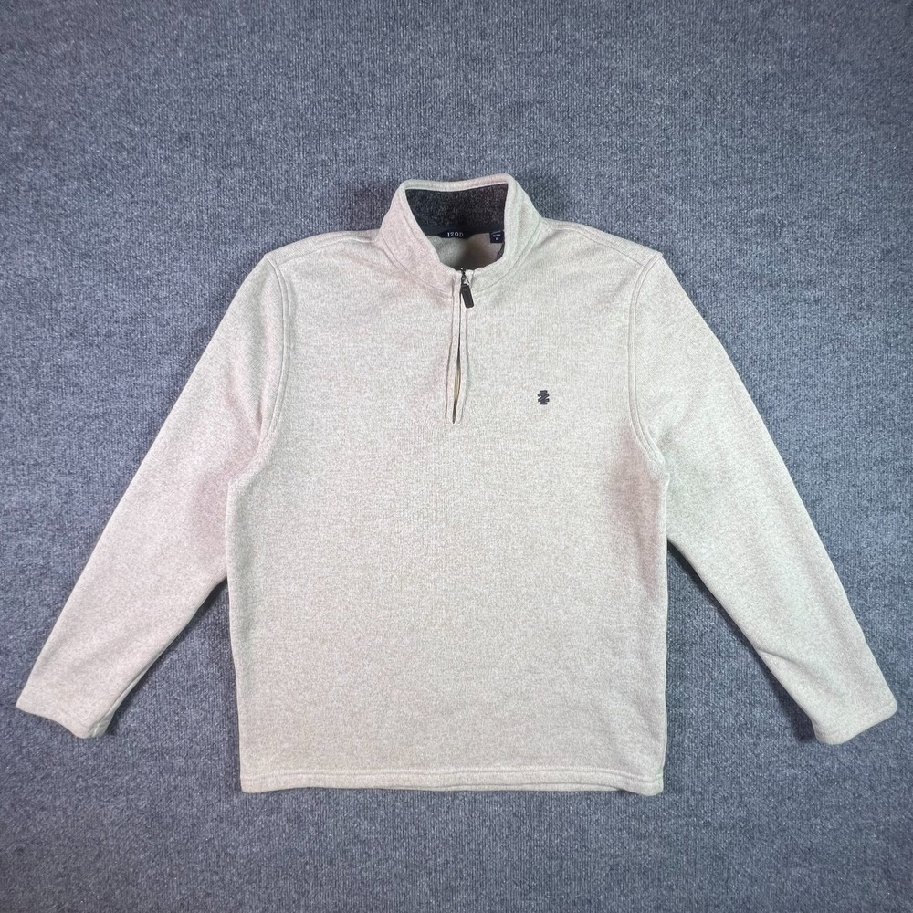 Izod Thermasoft Sweater Mens XL Beige Fleece Lined 1/4 Zip Pullover IZFGB12R
